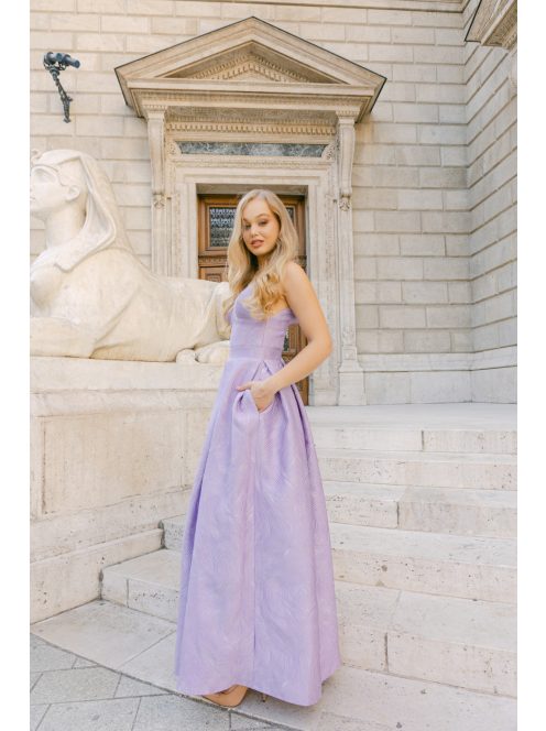 Szonja – Lila jacquard maxi ruha V dekoltázzsal 