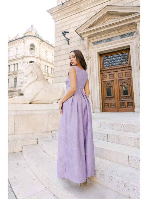 Kitti – Lila jacquard maxi ruha egyenes dekoltázzsal 