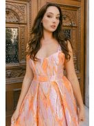 Evelin – anyagában mintás színes maxi ruha szív dekoltázzsal és fodros szoknyával