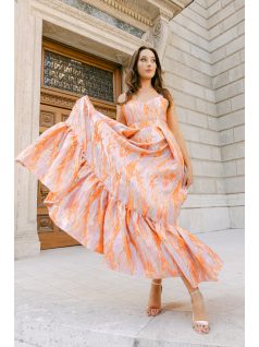 Evelin – Jacquard maxi ruha szív dekoltázzsal és fodros szoknyával 