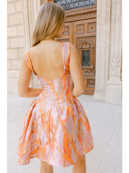 Niko – jacquard mini ruha aranyló absztrakt hullámmintával