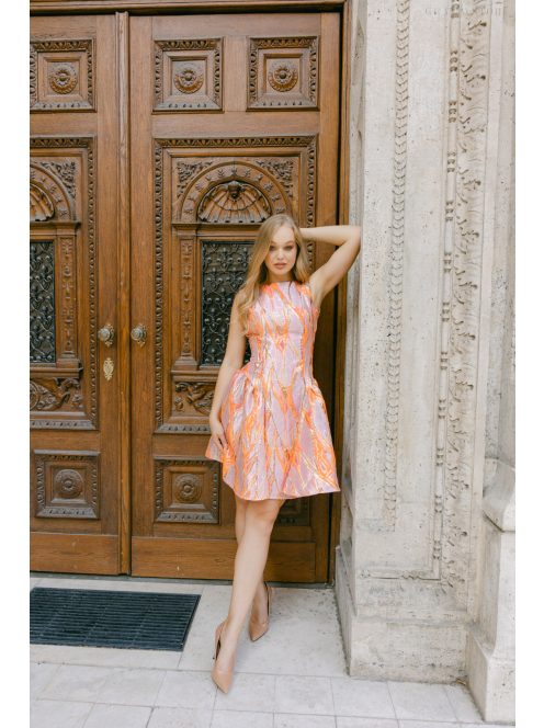 Niko – jacquard mini ruha aranyló absztrakt hullámmintával