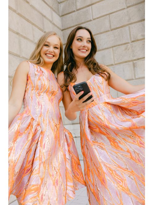 Niko – jacquard mini ruha aranyló absztrakt hullámmintával