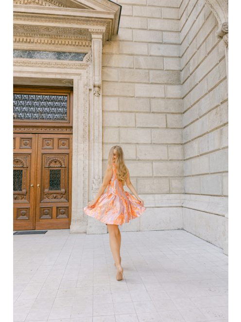 Niko – jacquard mini ruha aranyló absztrakt hullámmintával