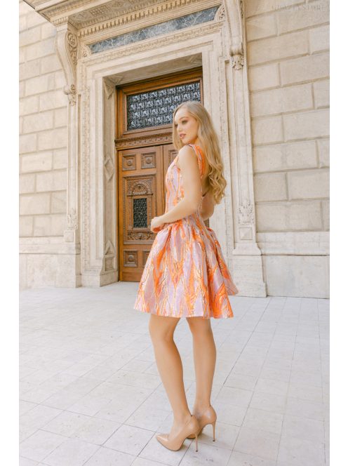 Niko – jacquard mini ruha aranyló absztrakt hullámmintával